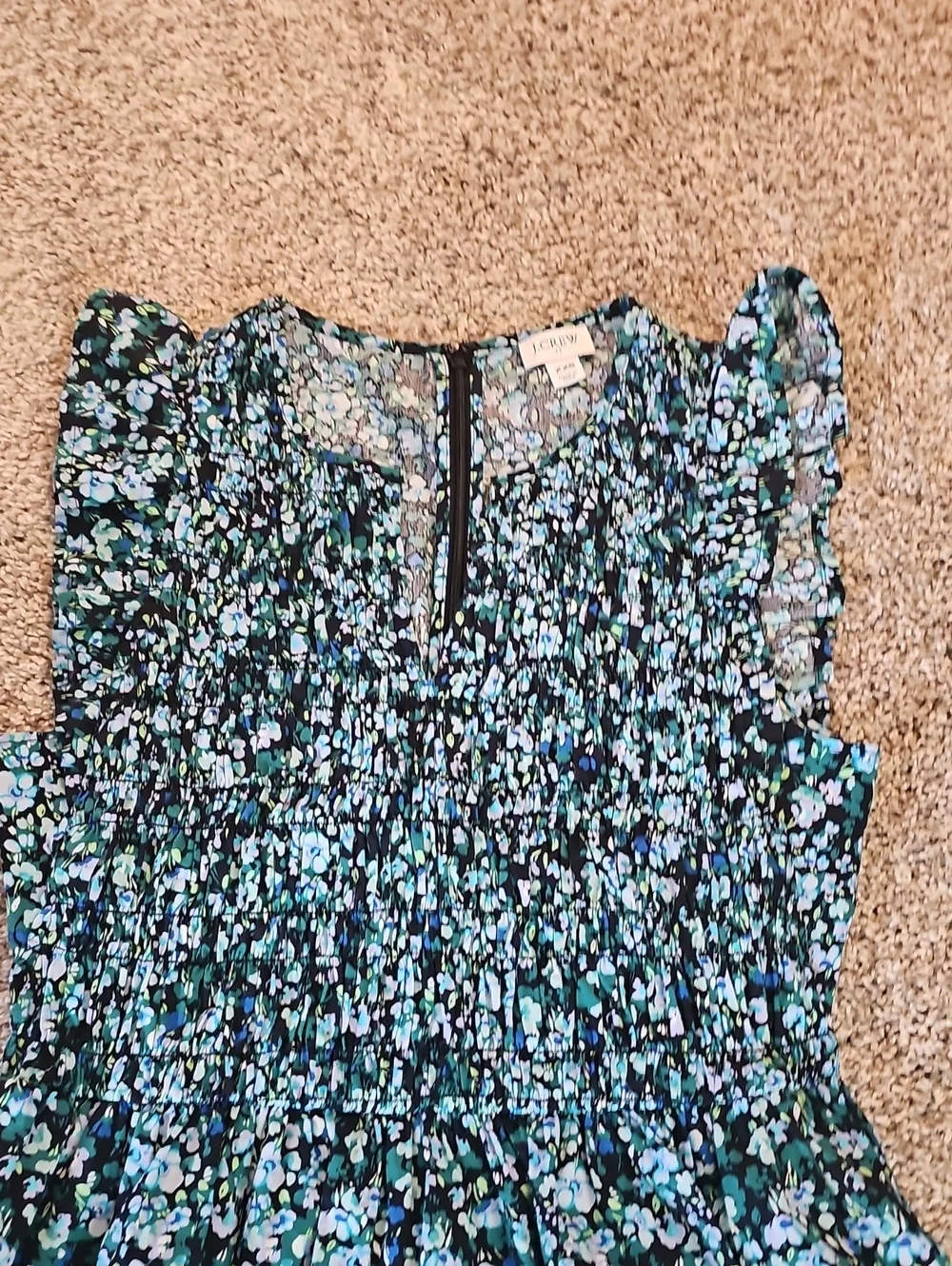J.Crew Factory Cotton Poplin Smocked Flutter-Sleeve Midi Dress